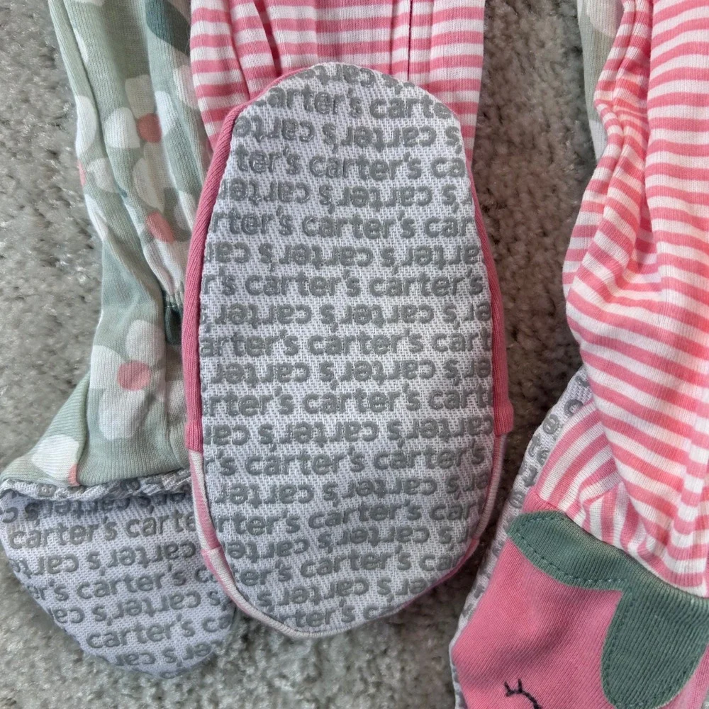Carters Just One You Toddler Girls 3T Floral Strawberry Footed Pajamas 2 Pack